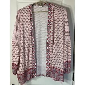 Simple Suzanne Betro Off White Pink Gray Open Front W/Pockets Kimono 2X